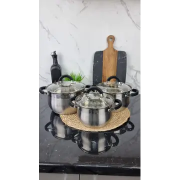 ZB-234 B Набор кастрюль 3-пр. 2,0л 3,0л 4,0л нерж.сталь стекл.крышка BLACK ᐉ ZB-234 B - - класная цена в ProPosud