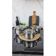 ZB-234 B Набор кастрюль 3-пр. 2,0л 3,0л 4,0л нерж.сталь стекл.крышка BLACK ᐉ ZB-234 B - - класная цена в ProPosud