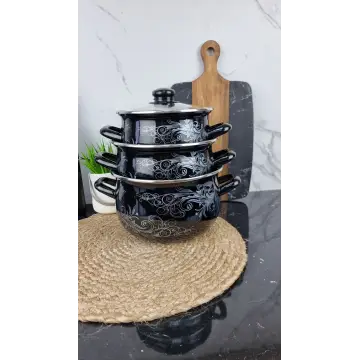 16658 Набор каструль 3-пр. скл/кр. Срібло