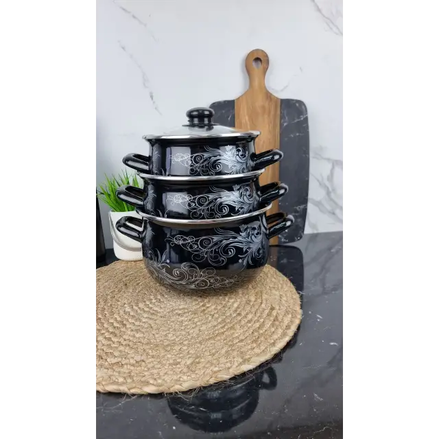 16658 Набор каструль 3-пр. скл/кр. Срібло