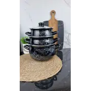 16658 Набор каструль 3-пр. скл/кр. Срібло