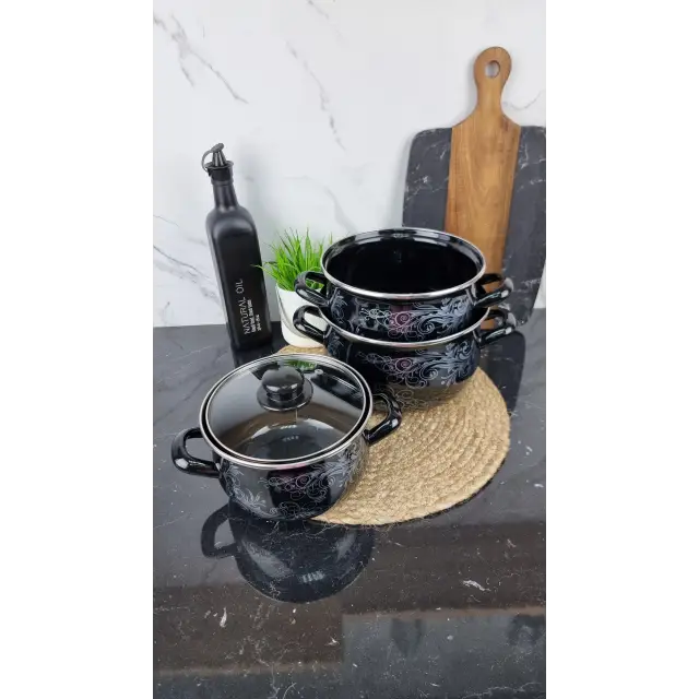 16658 Набор каструль 3-пр. скл/кр. Срібло