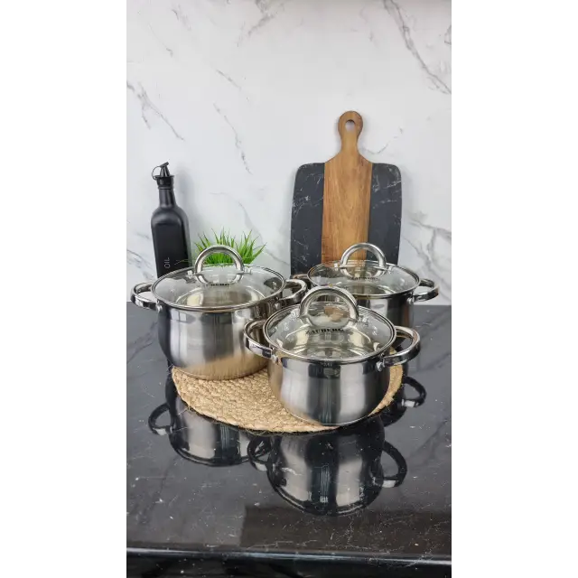 ZB-234 S Набор кастрюль 3-пр. 2,0л 3,0л 4,0л нерж.сталь стекл.крышка ᐉ ZB-234 S - - класная цена в ProPosud