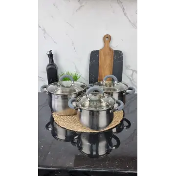 ZB-234 G Набор кастрюль 3-пр. 2,0л 3,0л 4,0л нерж.сталь стекл.крышка GREY ᐉ ZB-234 G - - класная цена в ProPosud