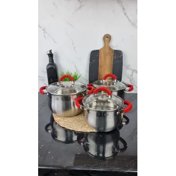 ZB-234 R Набор кастрюль 3-пр. 2,0л 3,0л 4,0л нерж.сталь стекл.крышка RED ᐉ ZB-234 R - - класная цена в ProPosud