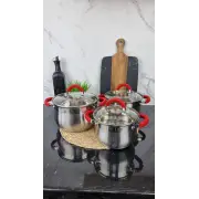 ZB-234 R Набор кастрюль 3-пр. 2,0л 3,0л 4,0л нерж.сталь стекл.крышка RED ᐉ ZB-234 R - - класная цена в ProPosud