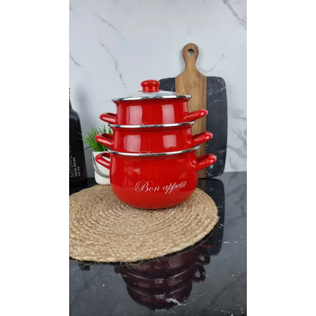 2234 C Набор кастрюль 3-пр. стекл/кр. Bon appetit красный ᐉ 2234 C - - класная цена в ProPosud