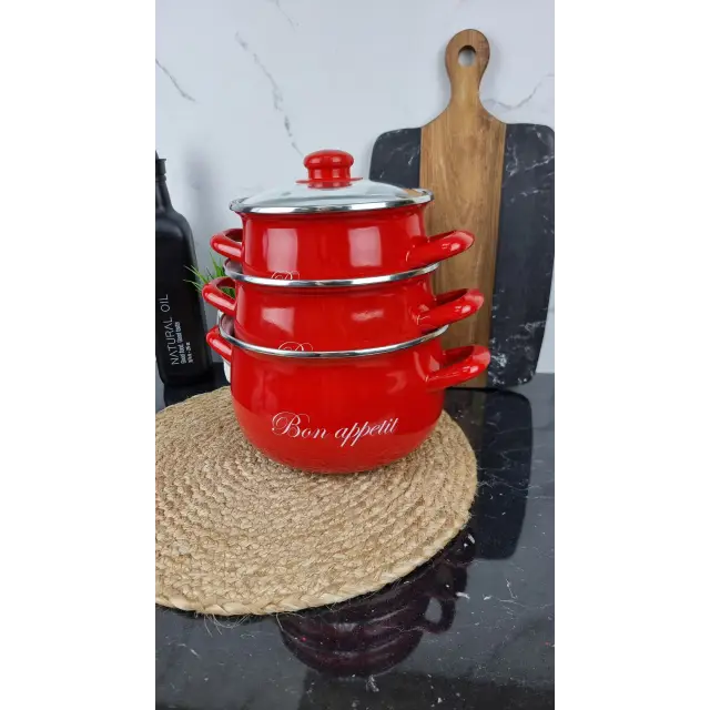 2234 C Набор кастрюль 3-пр. стекл/кр. Bon appetit красный ᐉ 2234 C - - класная цена в ProPosud