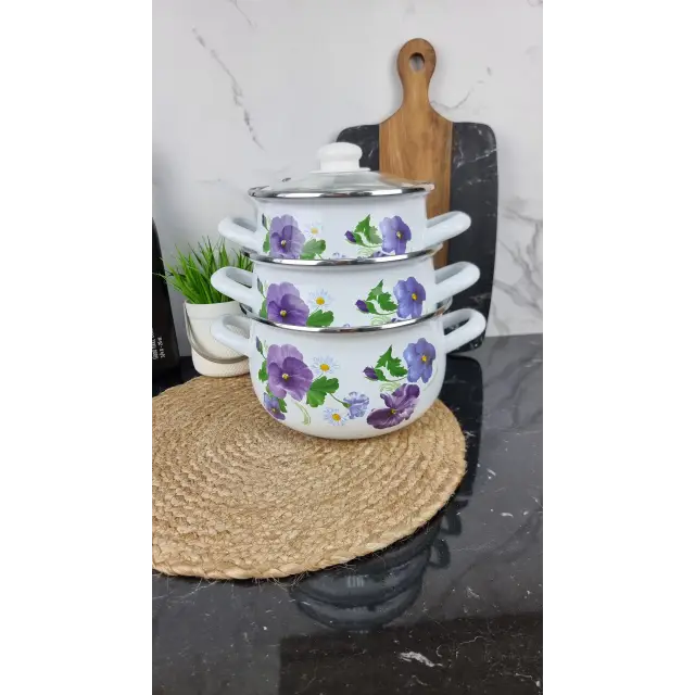 2999 Набор кастрюль 3-пр. стекл/кр. Фиалка ᐉ 2999 - - класная цена в ProPosud