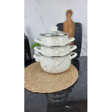 701 A Набор кастрюль 3-пр. стекл/кр. Белый Мрамор ᐉ 701 A - - класная цена в ProPosud