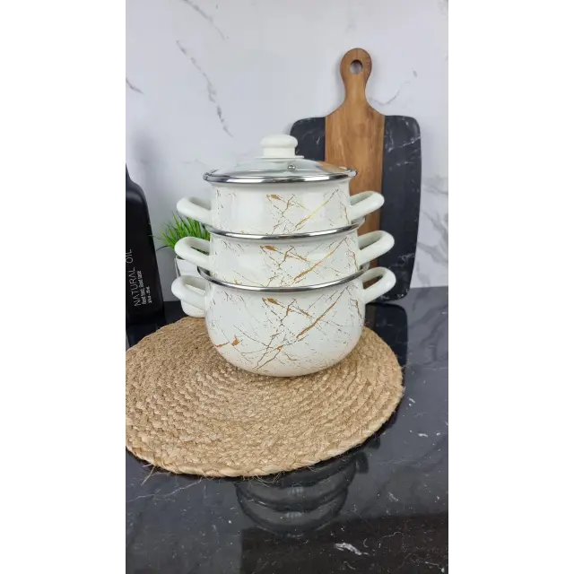 701 A Набор кастрюль 3-пр. стекл/кр. Белый Мрамор ᐉ 701 A - - класная цена в ProPosud