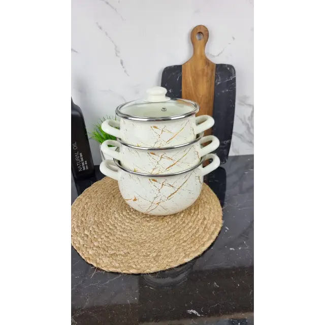 701 A Набор кастрюль 3-пр. стекл/кр. Белый Мрамор ᐉ 701 A - - класная цена в ProPosud