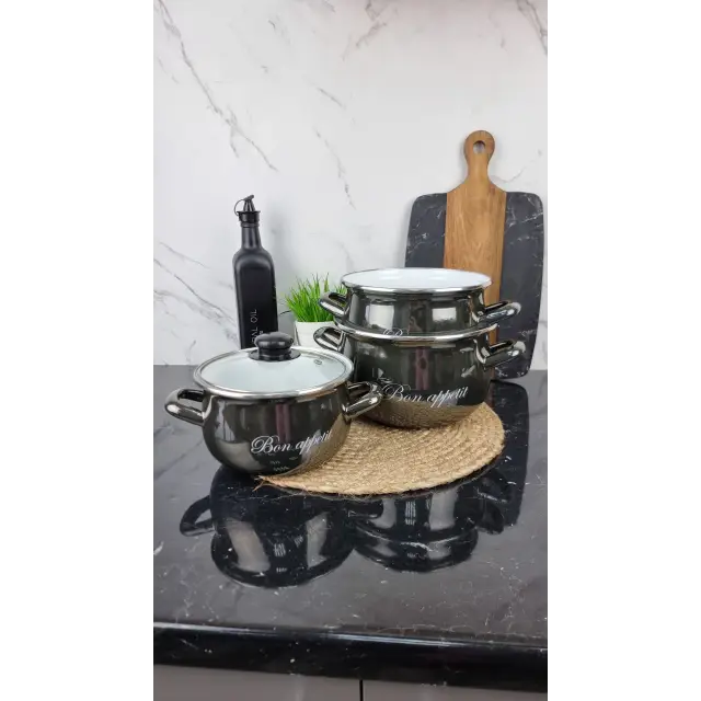 2234 A Набор кастрюль 3-пр. стекл/кр. Bon appetit черный ᐉ 2234 A - - класная цена в ProPosud
