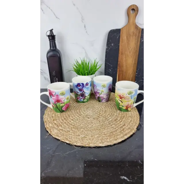 A38D-350 Кухоль порцеляновий 350мл Орхідея MIX конічний (по 8шт в уп) ᐉ A38D-350 - - класная цена в ProPosud