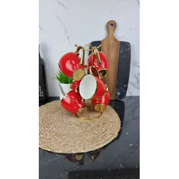 6815-R Набор фарфоровых чашек 6-пр. 280 мл красный (цветная коробка)