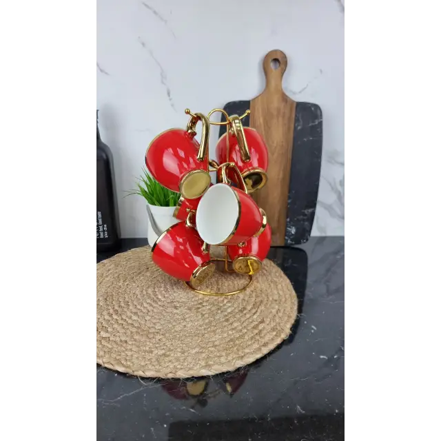 6815-R Набор фарфоровых чашек 6-пр. 280 мл красный (цветная коробка)