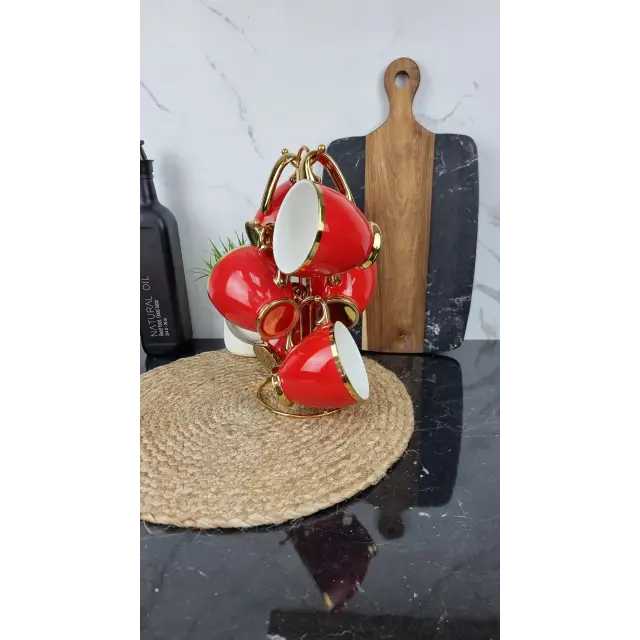 6815-R Набор фарфоровых чашек 6-пр. 280 мл красный (цветная коробка)