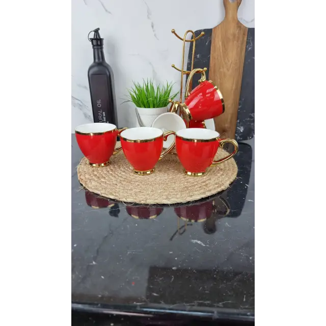 6815-R Набор фарфоровых чашек 6-пр. 280 мл красный (цветная коробка)