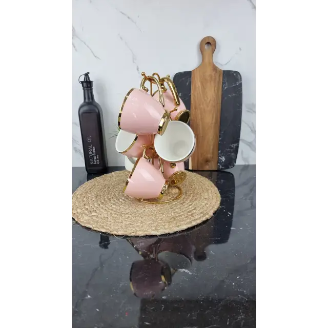 6815-P Набор фарфоровых чашек 6-пр. 280 мл розовый (цветная коробка)