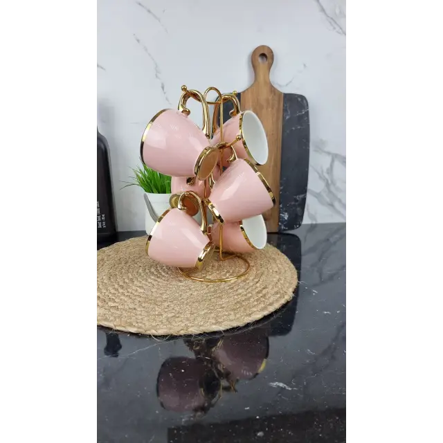 6815-P Набор фарфоровых чашек 6-пр. 280 мл розовый (цветная коробка)