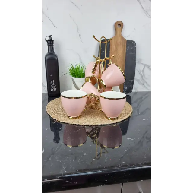 6815-P Набор фарфоровых чашек 6-пр. 280 мл розовый (цветная коробка)