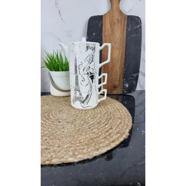 049-1 Набор фарфоровый 3-пр.: заварник 450 мл + 2 кружки по 240 мл «Paris» (цветная коробка)