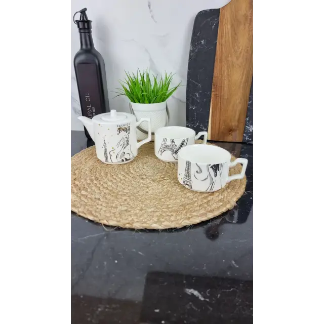 049-1 Набор фарфоровый 3-пр.: заварник 450 мл + 2 кружки по 240 мл «Paris» (цветная коробка)