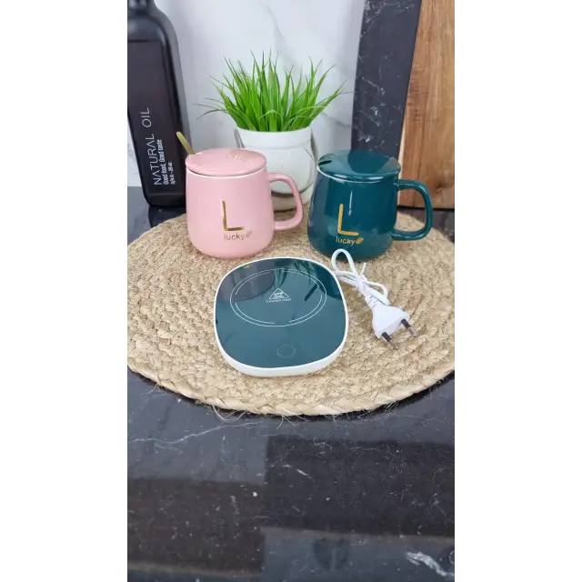 50693 Набор фарфоровых чашек 2-пр. 420 мл с крышкой и подогревательной подставкой (подарочная упаковка)