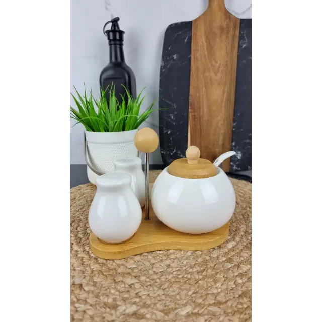 PJ01643 Набор 3-пр. на дерев. стойке соль, перец, сахар ᐉ PJ01643 - - класная цена в ProPosud