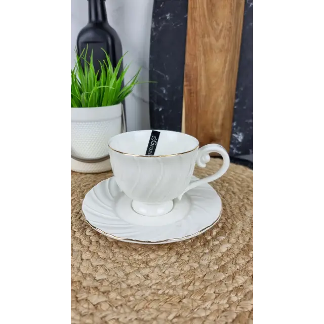 C0112-A Чашка 260мл с блюдцем фарфор белая Волна ᐉ C0112-A - - класная цена в ProPosud
