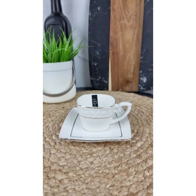 507006-A Кухоль 90мл з блюдцем квадрат порцел. білий ᐉ 507006-A - - класная цена в ProPosud
