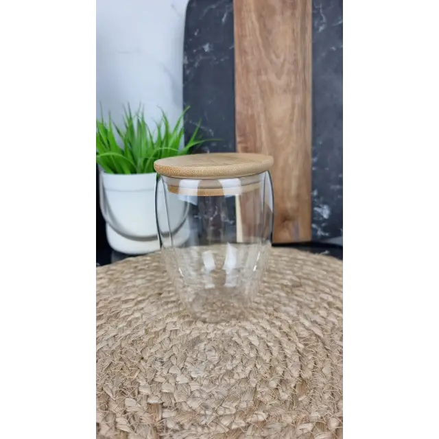 Чашка 300мл двойное стекло крышка бамбук CA-0002/300 ᐉ CA-0002/300 - - класная цена в ProPosud