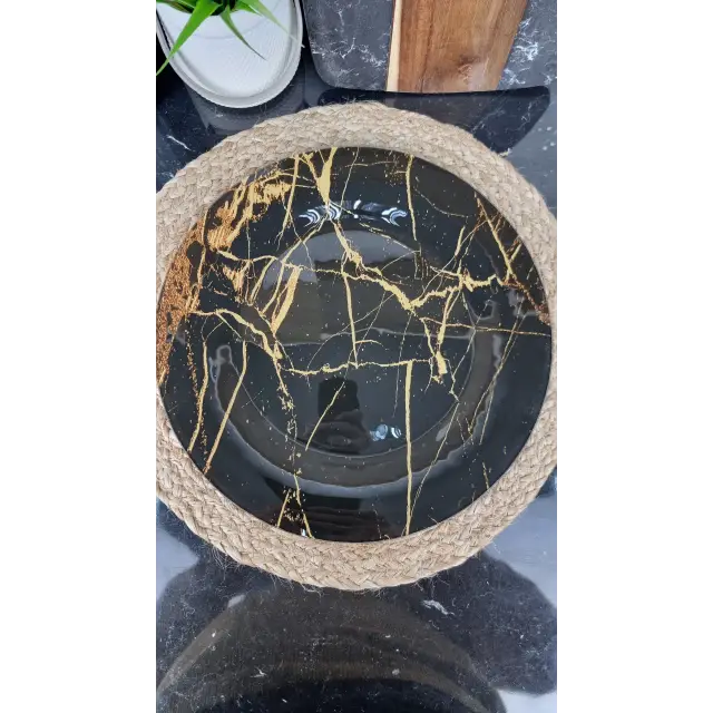 S3012/Z306 Блюдо стекл. круголе 30см Черный мрамор ᐉ S3012/Z306 - - класная цена в ProPosud