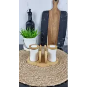 PJ01823 Набор для специй на дерев. подставке соль, перец, салфетница