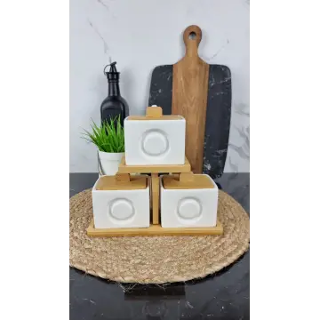 PJ01961 Набор ёмкостей 3-пр. 260мл з ложками на дерев. подставке