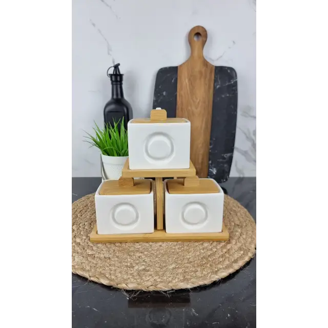 PJ01961 Набор ёмкостей 3-пр. 260мл з ложками на дерев. подставке