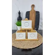 PJ01961 Набор ёмкостей 3-пр. 260мл з ложками на дерев. подставке