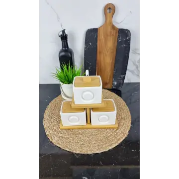 PJ01961 Набор ёмкостей 3-пр. 260мл з ложками на дерев. подставке 2