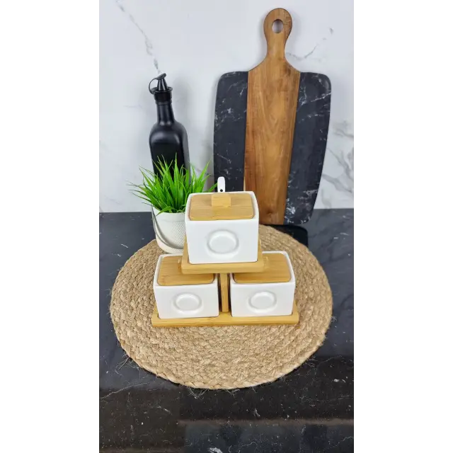 PJ01961 Набор ёмкостей 3-пр. 260мл з ложками на дерев. подставке