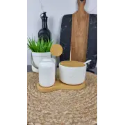 PJ02561 Набор 3-пр. на дерев. подставке соль, перец, сахар