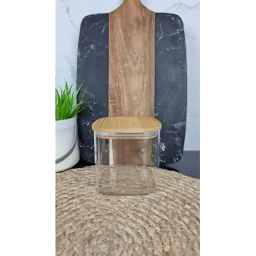 BS1010 Емкость для сыпучих стеклянная 10*10см бамбук крышка ᐉ BS1010 - - класная цена в ProPosud