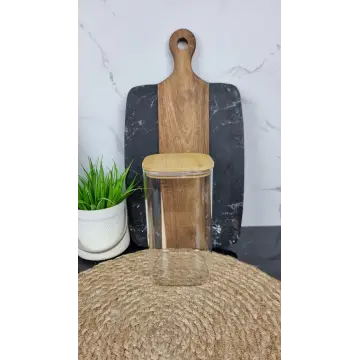 BS1018 Емкость для сыпучих стеклянная 10*18см бамбук крышка ᐉ BS1018 - - класная цена в ProPosud