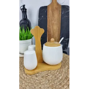 PJ03433 Набір 3-пр. на дерев. стійці сіль, перець, цукор ᐉ PJ03433 - - класная цена в ProPosud