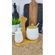 PJ03433 Набір 3-пр. на дерев. стійці сіль, перець, цукор ᐉ PJ03433 - - класная цена в ProPosud