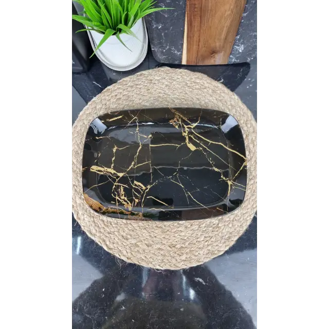 S445012C/Z 306/12" Блюдо скл. прямокутне 29,5*21 Чорний мармур ᐉ S445012C/Z 306 - - класна ціна в ProPosud