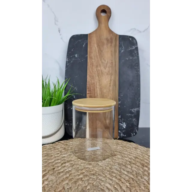 TS2304A Емкость для сыпучих стеклянная 9,5*11см круглая бамбук крышка ᐉ TS2304A - - класная цена в ProPosud