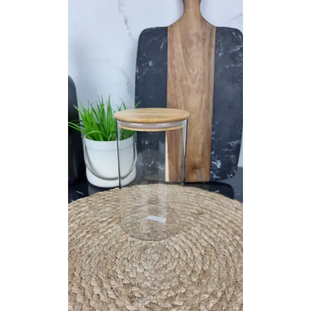 TS2304C Емкость для сыпучих стеклянная 9,5*16см круглая бамбук крышка ᐉ TS2304C - - класная цена в ProPosud