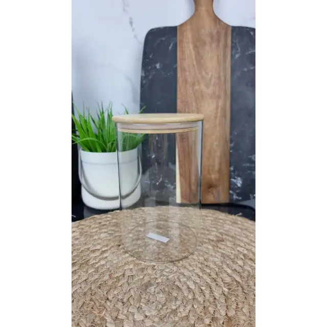 TS2305C Емкость для сыпучих стеклянная 10*15см круглая бамбук крышка ᐉ TS2305C - - класная цена в ProPosud