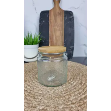 TS23018A Емкость для сыпучих стеклянная 500мл круглая рельеф бамбук крышка ᐉ TS23018A - - класная цена в ProPosud