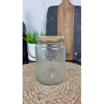 TS23018B Емкость для сыпучих стеклянная 700мл круглая рельеф бамбук крышка ᐉ TS23018B - - класная цена в ProPosud